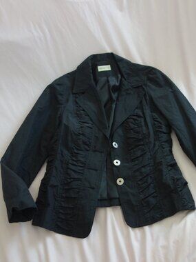 Laura Petites Black Ruched Nylon Blend Zip Jacket 8P